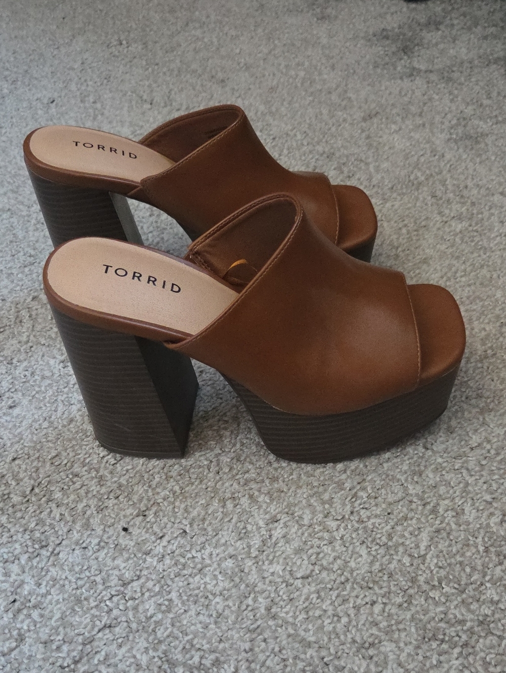 torrid Brown Platform Peep-Toe Mules with Block Heel
